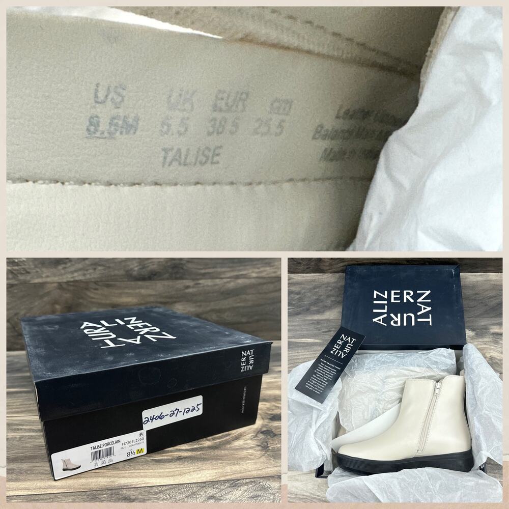 NIB Naturalizer Talise 8.5M Off White Leather Platform Zip Ankle Booties Boots - Picture 12 of 13